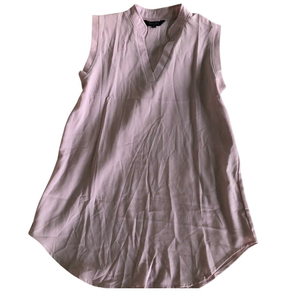 Amaryllis Pink Sleeveless V‑Neck Blouse S Minimalist Workwear Soft Draped Top